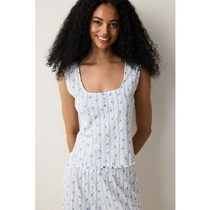 Top de pijama din bumbac cu model floral si aplicatii cu trandafiri imagine