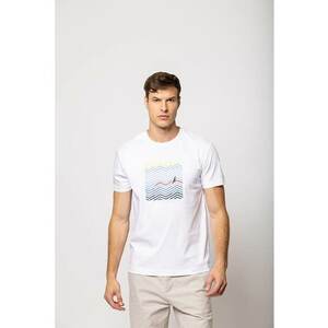 Tricou din bumbac cu decolteu la baza gatului si imprimeu imagine