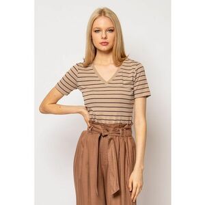 Tricou din amestec de modal cu decolteu in V si model in dungi Mistry imagine