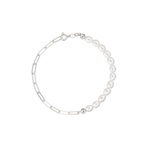 Bratara argint 925 cu perle de cultura albe 6mm - tip bob de orez + lant paperclip - inchizatoare clasica imagine