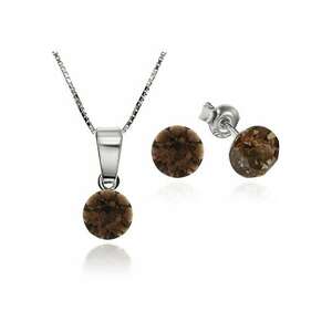 Set Argint 925 placat cu rodiu cu cristale Swarovski® Xirius Somoked Topaz 6mm Surub + Lant imagine