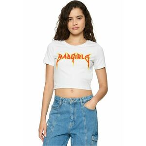 Tricou crop cu imprimeu text imagine