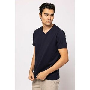 Tricou cu decolteu in V si model uni Money imagine