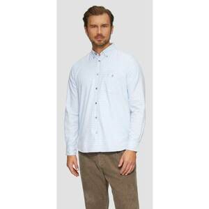 Camasa barbati cu- buzunar - guler cu nasturi si imprimeu in carouri - Albastru deschis imagine