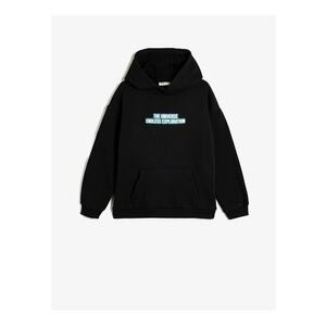 Hanorac cu buzunar kangaroo si imprimeu grafic pe partea din spate imagine