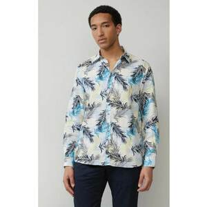 Camasa barbati din in cu imprimeu floral si croiala Regular Fit - Alb imagine