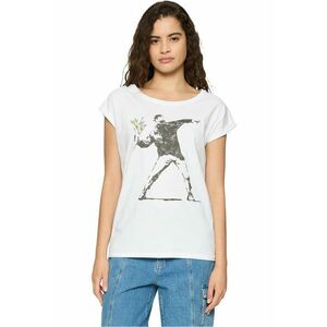 Tricou cu decolteu la baza gatului si imprimeu grafic imagine