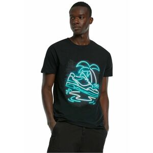 Tricou cu imprimeu grafic si decolteu la baza gatului imagine