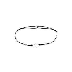 Bratara pentru Picior cu Inimioare si bilute din Argint 925 - snur negru reglabil imagine