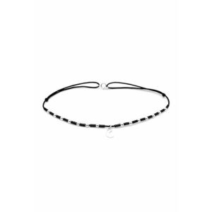 Bratara pentru Picior cu Semiluna si bilute din Argint 925 si margele negre - imagine