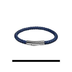 Bratara uni de piele - Albastru marin - Argintiu imagine