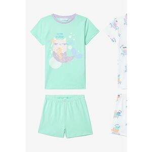 Pijama din bumbac cu imprimeu grafic si maneci scurte imagine