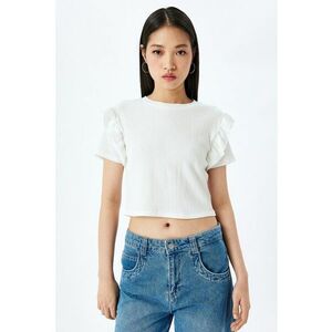 Tricou crop texturat cu volane imagine