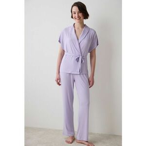 Pijama striata cu cordon in talie imagine