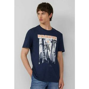 Tricou barbati cu decolteu la baza gatului - Regular Fit din bumbac - Bleumarin imagine