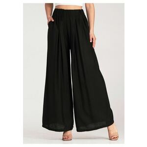 Pantaloni dama negri - largi - cu talie inalta - din vascoza si elastan - imagine