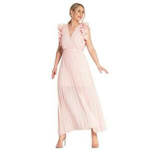 Rochie maxi - plisata - volane pe maneci - roz - viscoza - elastan - poliester - imagine