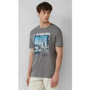 Tricou barbati cu imprimeu foto - decolteu la baza gatului si croiala Regular Fit - Gri imagine