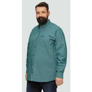 Camasa barbati big sizes - cu maneca lunga si imprimeu in carouri - Regular fit - Verde inchis imagine