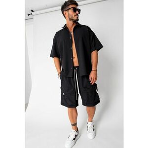 Set camasa si pantalon scurt cargo Black 16795 imagine