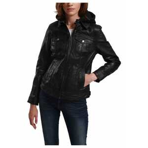 Geaca dama Cooper - piele naturala - cu gluga detasabila - neagra - imagine