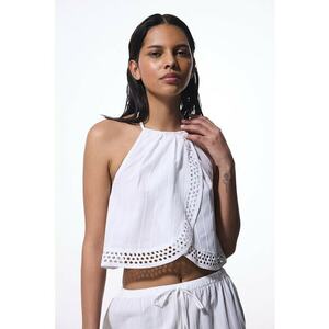 Top de plaja - din bumbac - cu dantela Sangallo imagine