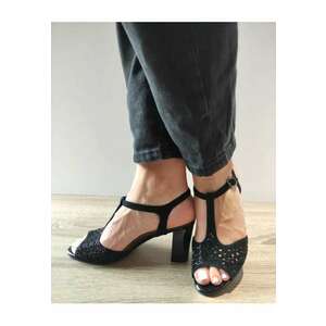 Sandale Elegante Dama 60039A 01-I Negre Velur - Negru - imagine