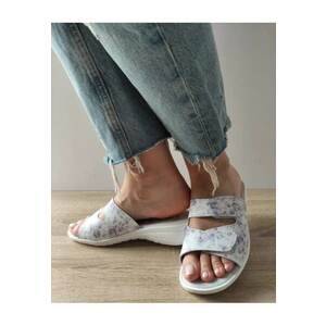 Saboti Medicali Dama 2 Velcri Albi + Flori Lila - Floral - imagine