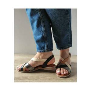 Sandale Casual Dama 059 A406 Negre Cu Bej Si Bronze - Negru - imagine