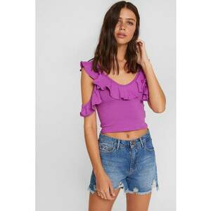 Tricou crop cu decupaj pe umeri imagine