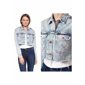 Jacheta pentru femei - RETRO CROP JACKET - Bumbac - Cu nasturi - Albastru - imagine