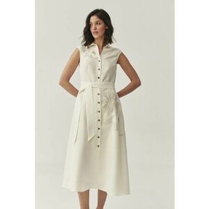 Rochie lunga din amestec de in cu cordon in talie imagine