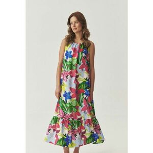 Rochie cu pliuri si model floral - fara maneci imagine