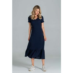 Rochie midi volane - maneci scurte - bleumarin - bumbac imagine