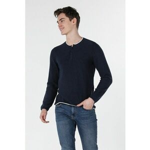 Pulover tricotat fin cu decolteu Henley imagine