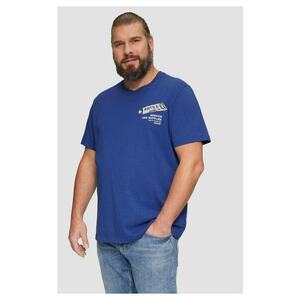 Big Sizes Tricou barbati big sizes cu imprimeu text si decolteu la baza gatului - Albastru inchis imagine