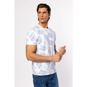 Tricou cu decolteu la baza gatului si imprimeu vegetal imagine