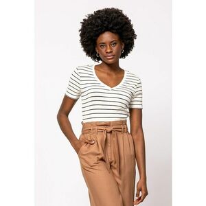 Tricou din amestec de modal cu decolteu in V si model in dungi Mistry imagine
