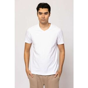 Tricou cu decolteu in V si model uni Money imagine