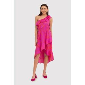 Rochie cu volane pe un umar in roz DA1722 PINK imagine