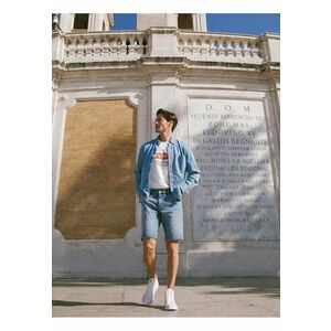 Pantaloni scurti barbati denim indigo - design cu 5 buzunare - talie normala imagine