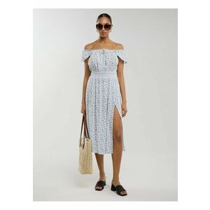 Rochie cu imprimeu floral si despicatura adanca - Alb imagine