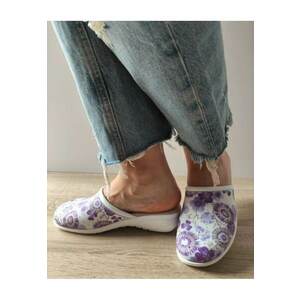 Saboti Medicali Dama 10 Qaudrifoglio Albi + Floral Lila - Floral - imagine