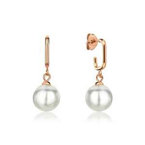 Cercei de otel inoxidabil decorati cu perle shell - Auriu - Alb imagine