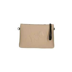 Geanta crossbody cu fermoar si text in relief - Bej imagine