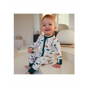 Pijamale lungi din bambus cu fermoar reversibil - - Under The Sea - Alb cu Verde - pentru fetite si baietei imagine