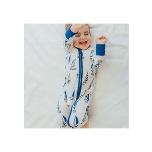 Pijamale lungi din bambus cu fermoar reversibil - - Sailing - Alb si Albastru cu barcute - pentru baieti imagine