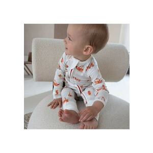 Pijamale lungi din bambus cu fermoar reversibil - - FireTruck - Alb cu Portocaliu - pentru baieti imagine