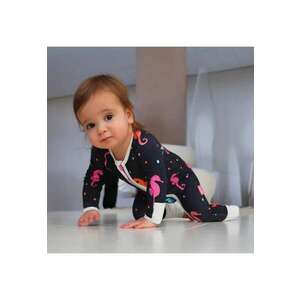 Pijamale lungi din bambus cu fermoar reversibil - - SeaHorse - Bleumarin cu caluti de mare Multicolori - pentru fetite imagine