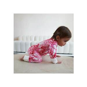 Pijamale lungi din bambus cu fermoar reversibil - - Pink Ferns - Alb cu Frunze Roz - pentru fetite imagine